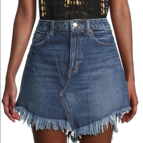 We The Free Bailey Fringe Denim Mini Skirt - Picture 1 of 6